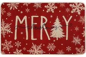 Heirloom Haven Merry Christmas Snowflakes Red Winter Doormat 17 x 29 Inch, Christmas Tree Holiday Decorative Throw Mat Non-Skid Entryway Mat Washable Floor Mats for Bedroom Living Room Kitchen