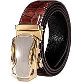Barry.Wang Designer Mens Belts Leather Ratchet 1 3/8" Adjustable Sliding Buckle Dress Belt Automatic Strap Golf Business