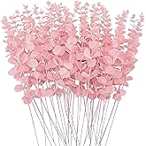 FEQO 36 Pcs Pink Eucalyptus Stems Artificial Leaves Faux Eucalyptus Stems Branches 15 inch for Wedding Bouquet Home Deco