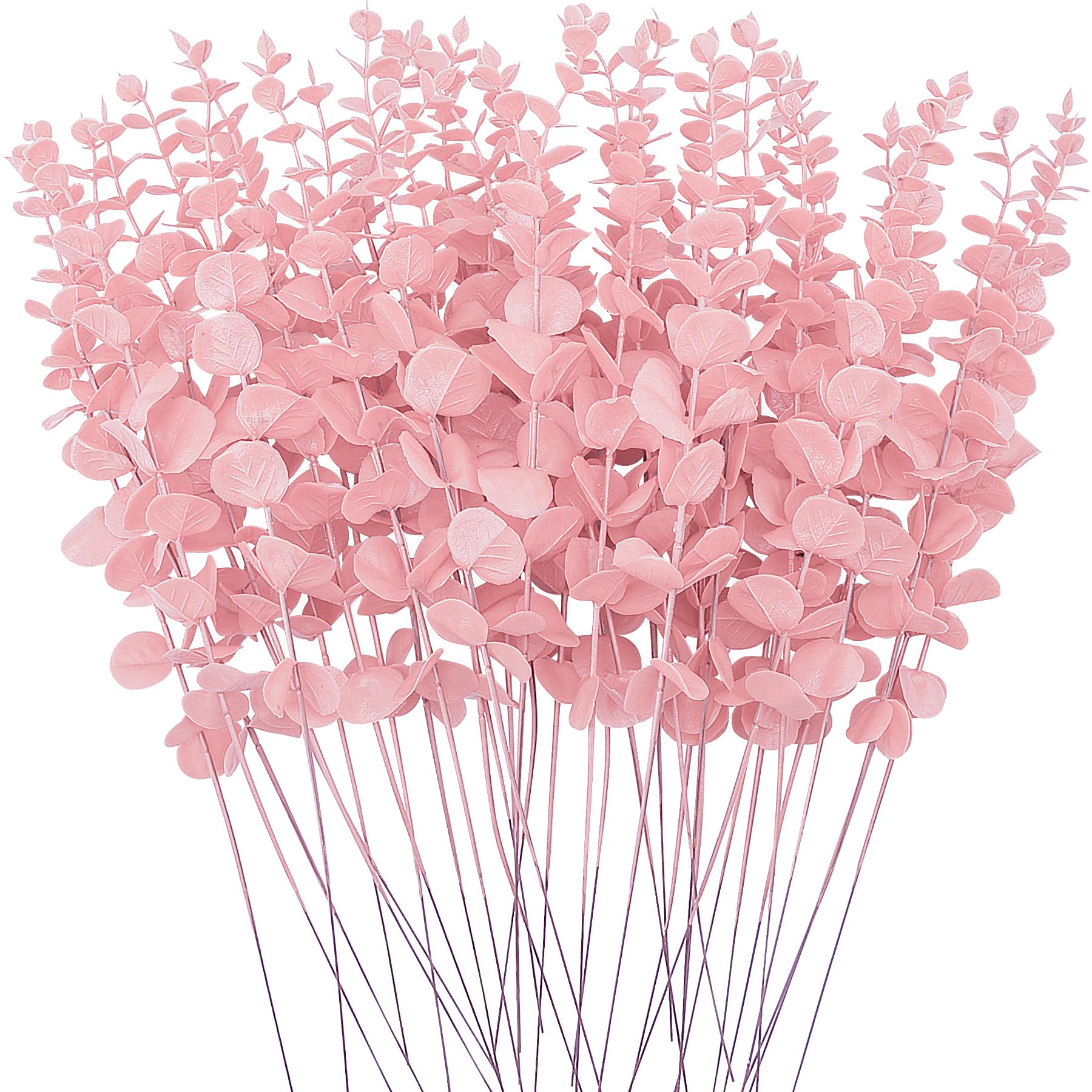 Photo 1 of FEQO 36 Pcs Pink Eucalyptus Stems Artificial Leaves Faux Eucalyptus Stems Branches 15 inch for Wedding Bouquet Home Deco