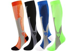 Kickticks 4 Pairs Compression Socks for Woman & Man Unisex 20-30mmHg Knee high Plus Size Wide Calves for Flying Running…