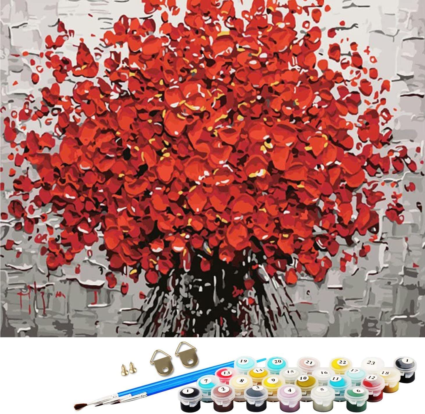 ABEUTY DIY Paint by Numbers for Adults Beginner - Beautiful Red Flower Art 16x20 inches Number Painting (No Frame)