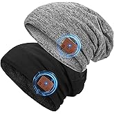 Bluetooth Beanie, Double-Layer Wool Lining Bluetooth Beanie Hat, Unique Tech Gifts for Men/Women/Teens/Family Christmas (Black & Gray 2Pack)