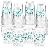 Funnymoom 60 Pack Seashell Beach Plastic Cups 12 oz Summer Beach Starfish Disposable Clear Beverage Drinking Cups for Sea Ocean Pool Birthday Bridal Wedding Baby Shower Party Decoration Supplies