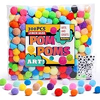 Aoibrloy [450 Pcs] 300PCS 1Inch Pom Poms with 150PCS Wiggle Eyes, Multicolor Craft Pom Pom Balls for Kids DIY Arts and Crafts