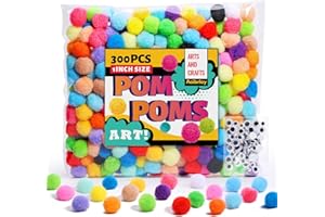 Aoibrloy [400 Pcs] 300PCS 1Inch Pom Poms with 100PCS Wiggle Eyes, Multicolor Craft Pom Pom Balls for Kids DIY Arts and Crafts Projects and Decorations
