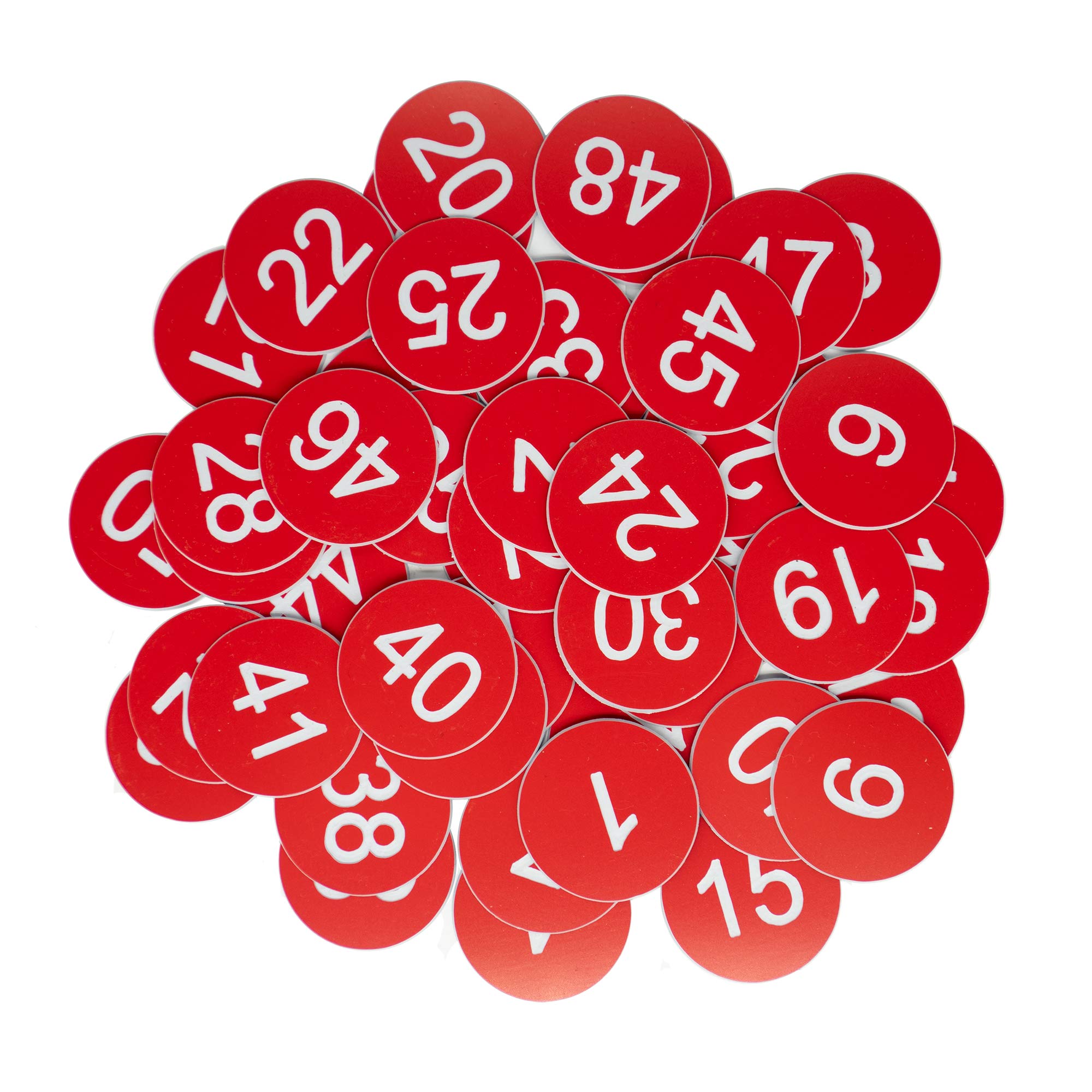 Plastic Number Tags Engraved Numbered Tags ID Tags Key Tags Without Hole (1-50, Red)