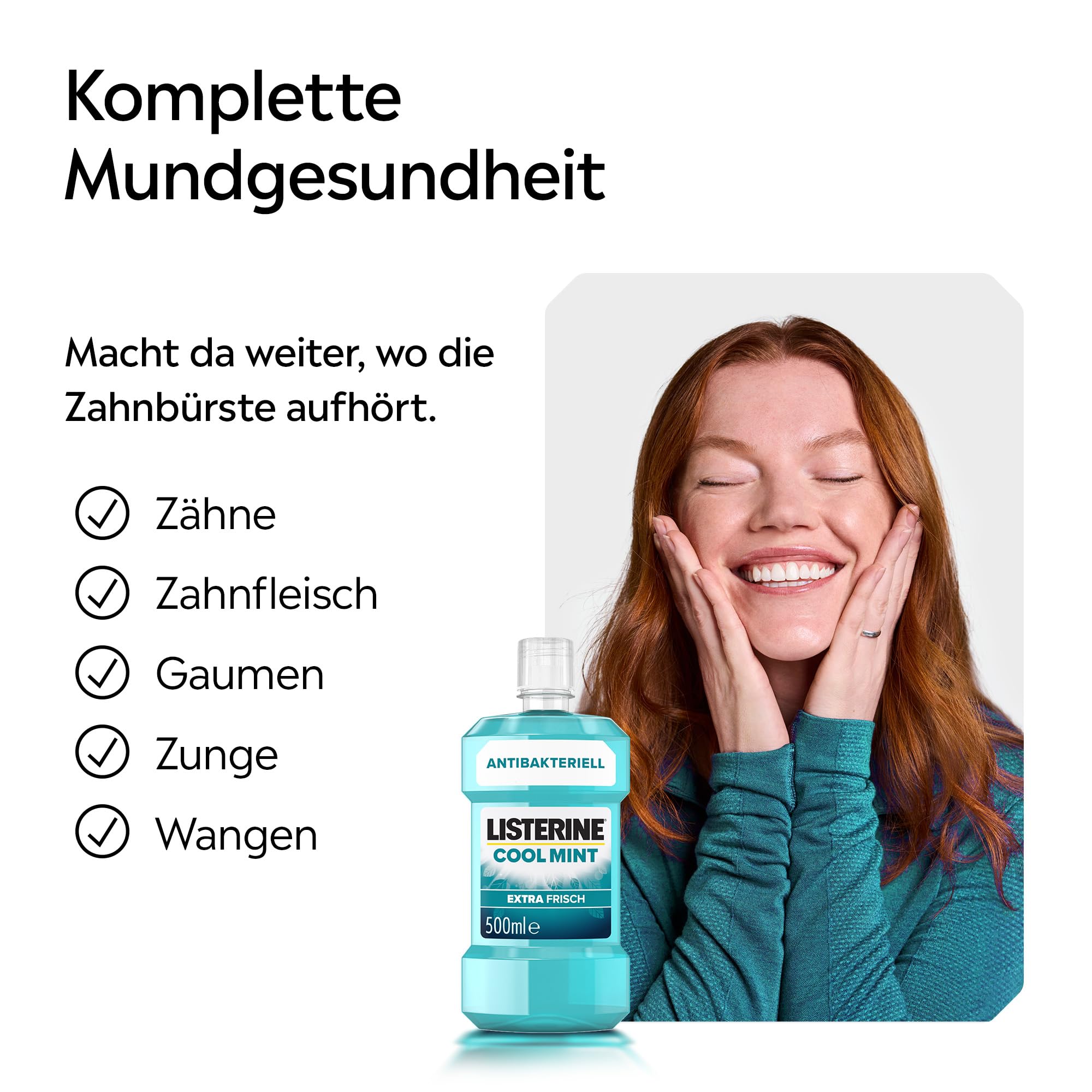LISTERINE Cool Mint 6 x 500 ml, antibakterielle Mundspülung mit ätherischen Ölen und Minzgeschmack, Mundwasser bekämpft wirksam Bakterien im Mundraum, optimale Ergänzung zur täglichen Zahnpflege 6