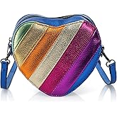 Covzoe Heart Crossbody Bag, Rainbow Patchwork Shoulder Bag with Adjustable Strap, Aesthetic Heart Shaped Purse Wallet for Women, Cute Valentines Day Birthday Christmas Gift