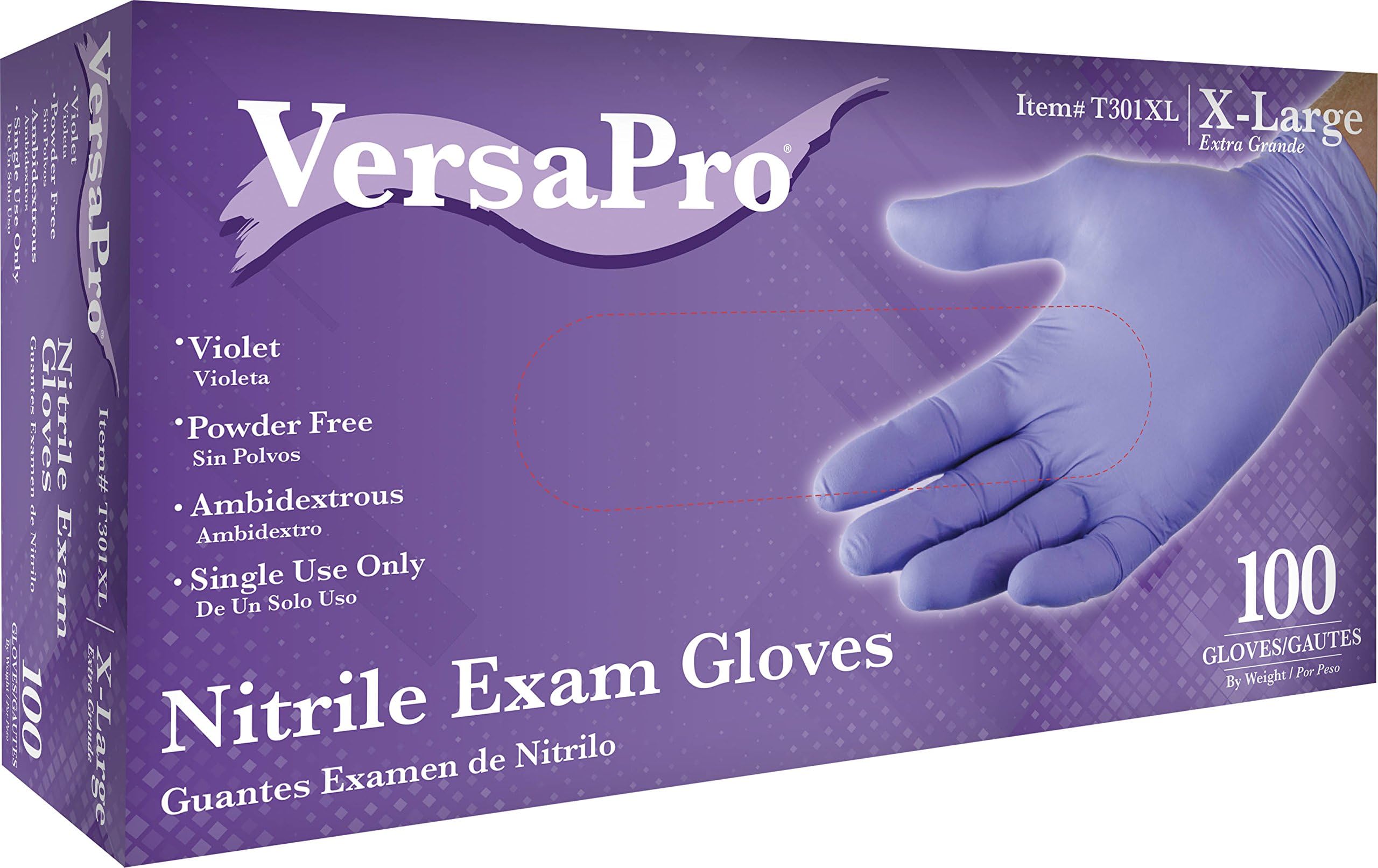 VersaPro Violet Nitrile Exam Gloves, Chemo-Rated, Powder Free, Extra Large (Box of 100)