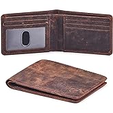Wallet for Men Bifold Real Leather RFID Blocking Front Pocket Ultra Slim & Thin Stylish Minimalist with ID Window in Gift Box (Crazy Horse, Cognac)