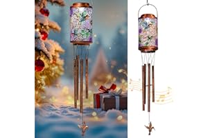 GO2GARDEN Hummingbird Solar Wind Chimes for Outside, Solar Lanterns Gifts Outdoor Waterproof Garden Lights for Balcony, Porch, Backyard, Birthday Gifts for Mom Grandma Wife (1Pack)