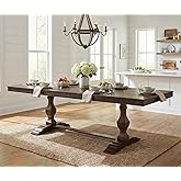 WAMPAT 74.8-inch Long Vintage Farmhouse Dining Table for 6-8 People | Weathered Wooden Textured Tabletop,Solid Wood Double Pedestal Legs with T-Shaped Feet,Non-Extendable,Dark Walnut Brown