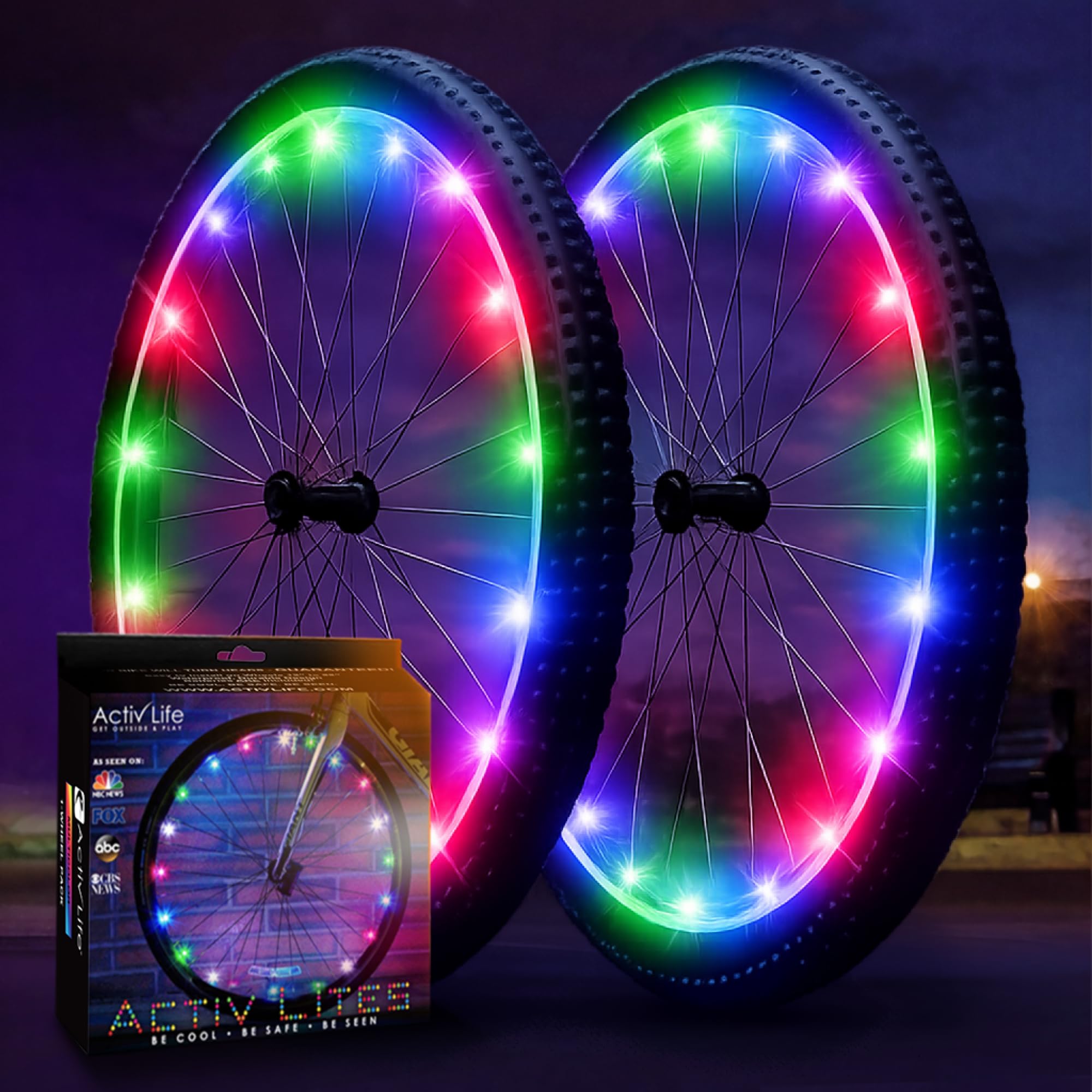 Activ Life LED Bike Wheel Lights: Light Up Your Summer Adventures, 100% Brighter & Visible from All Angles for Ultimate Safety and Style - Batteries Included, Great Gift, 2-Tire Pack, Multicolour