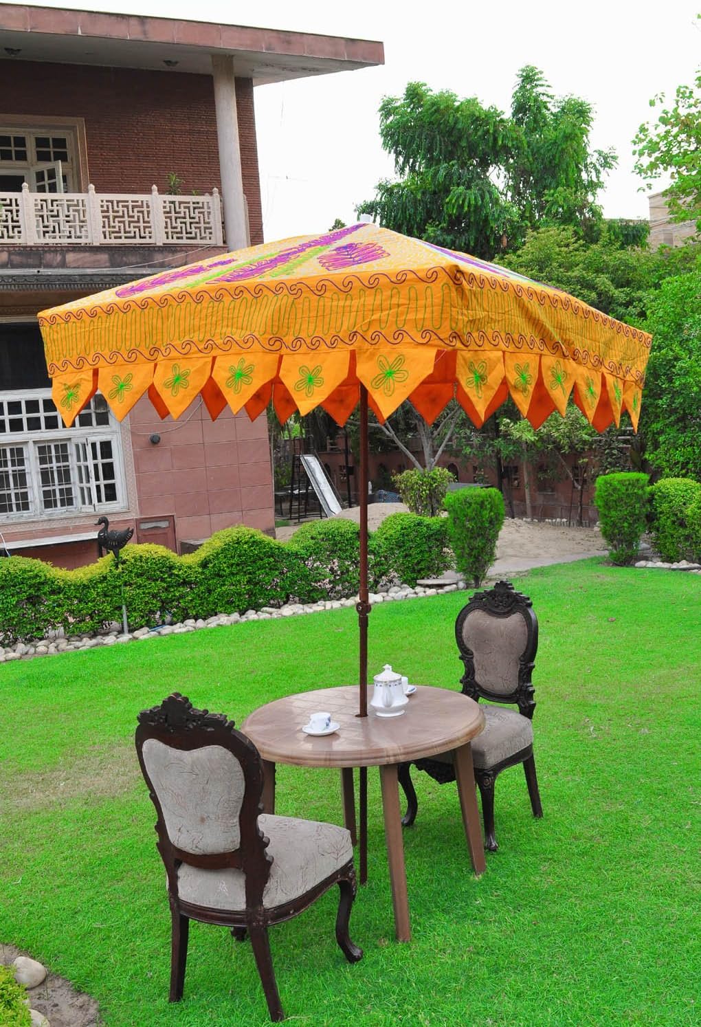 dark green outdoor umbrellas on Amazon Com Lalhaveli Yellow Outdoor Umbrella 8 Ribs Offset Patio Umbrella Backyard Garden Decor Garden Outdoor