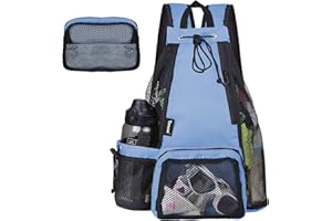 Timoxi Swim Bag Beach Backpack with Padded Shoulder Strap Mesh Backpack with Wet Pocket for Swimming, Gym