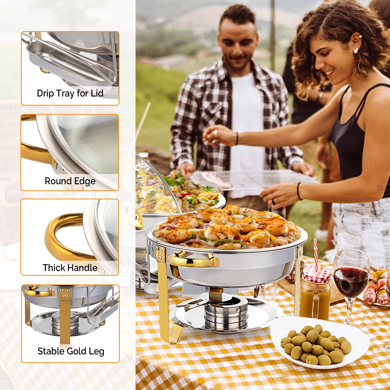 4-teiliges Chafing Dish Buffet Set, 5QT, Edelstahl – Mit Deckel, Halter, Löffel & Pinzette Für Catering & Partys