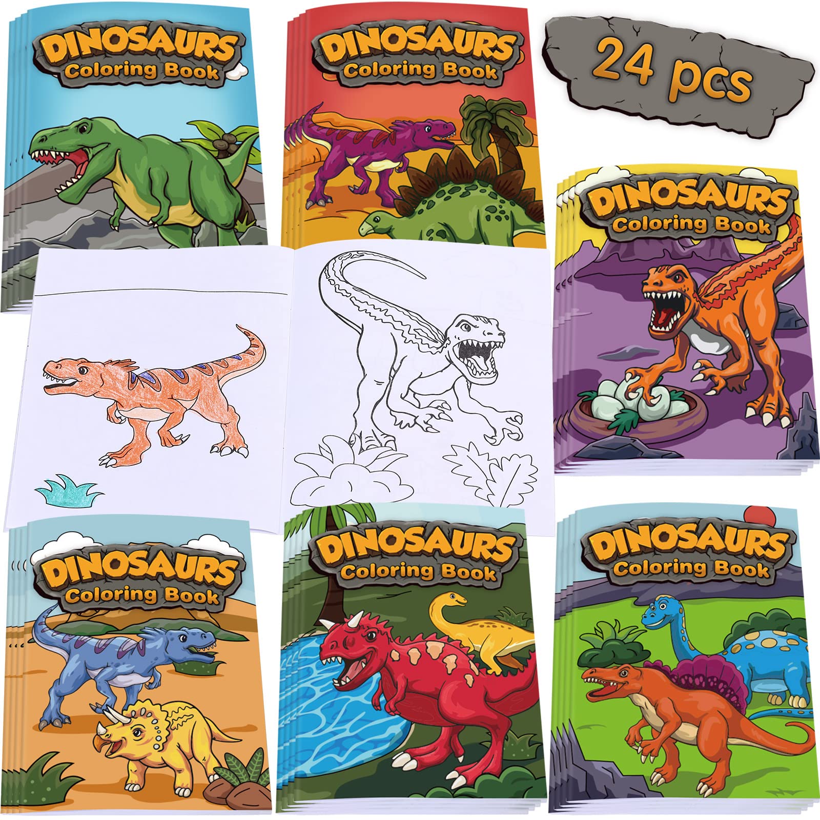 Nezyo 24 Pieces Mini Dinosaur Coloring Books Dino Painting Drawing Book Small Color Booklets Party Favors Coloring Pages Designs Creative Activity Birthday Party Supplies
