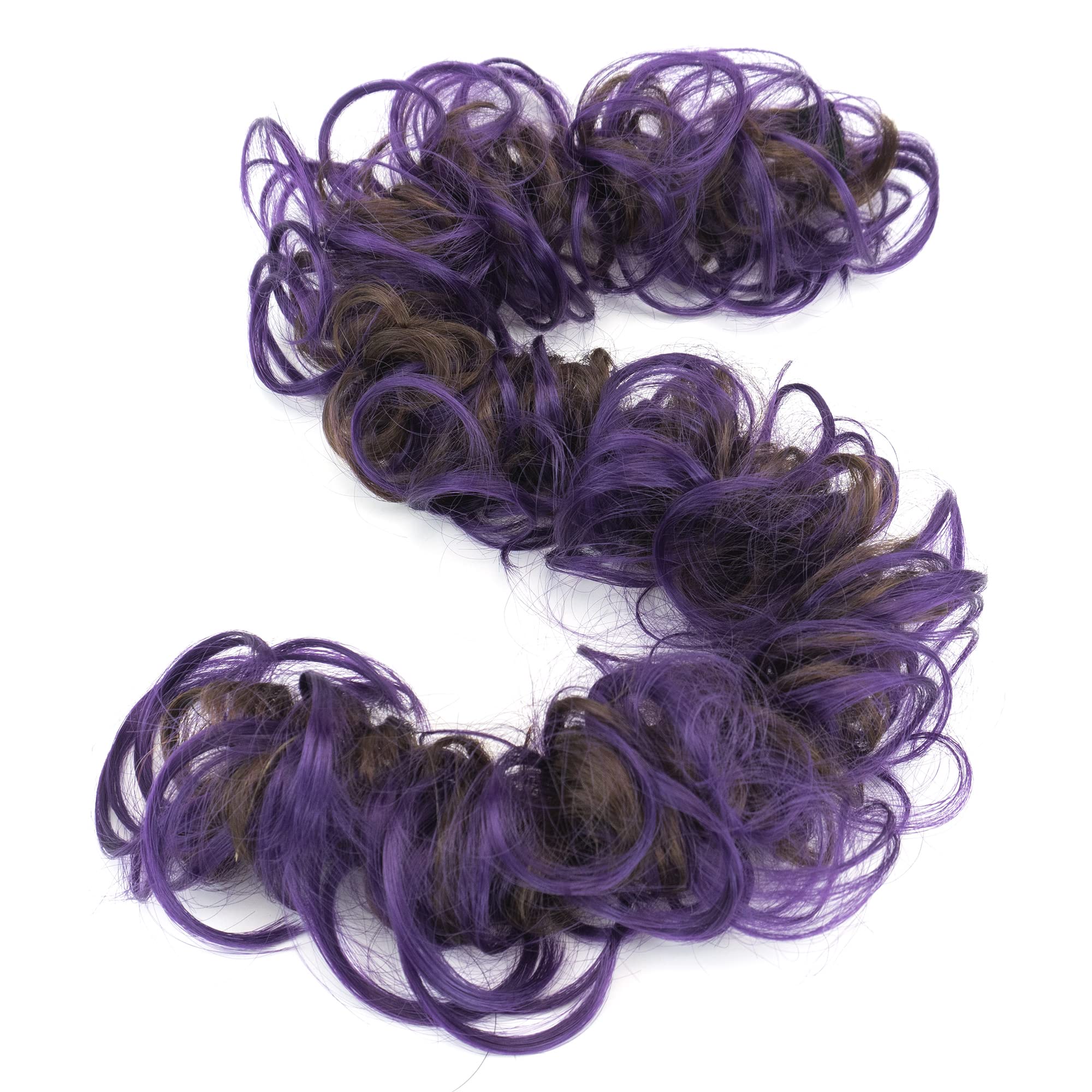 IMISSU Large Size Hairpiece Curly Messy Hair Bun Wrap Scrunchies Elastic Hair Band Donut Updo Chignon Hair Extension Piece for Women Girl (Brown Purple)