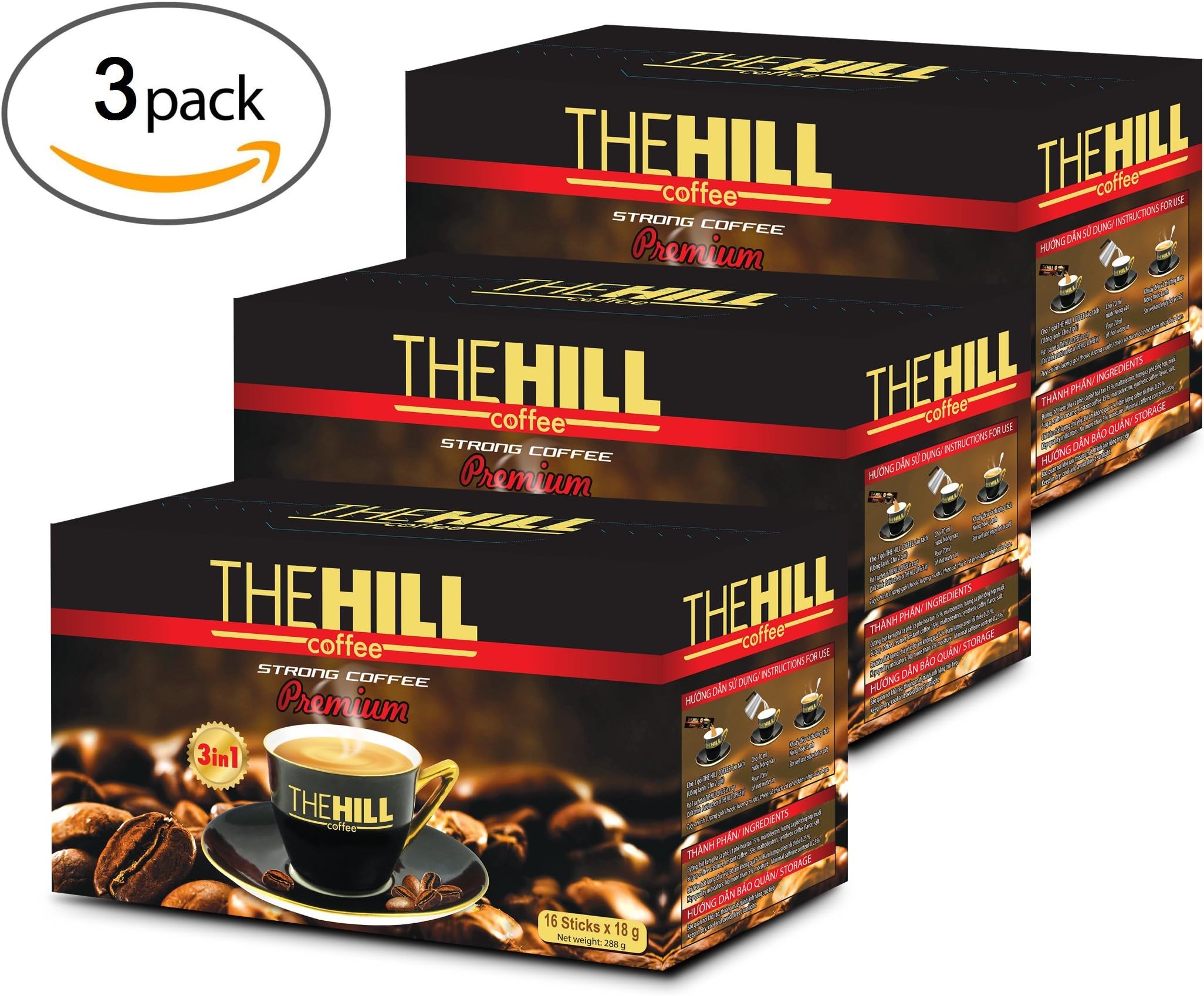 The Hill Strong 3 in 1 Coffee. Best Instant Coffee Packets with Creamer and Sugar. Aromatic Vietnamese Coffee with Coffee Creamer Powder. Strong Flavor. 3 Boxes of 16 Coffee with Creamer Packets each