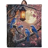 Lugiu Charming Bird Blanket, Lightweight Comfy Blue Birds Under Full Moon Blankets for Couch Sofa Bedroom, Soft Plush Travel Flannel Throw Blanket Gifts for Adults Kids Women Girls, Home Decor 60×50in