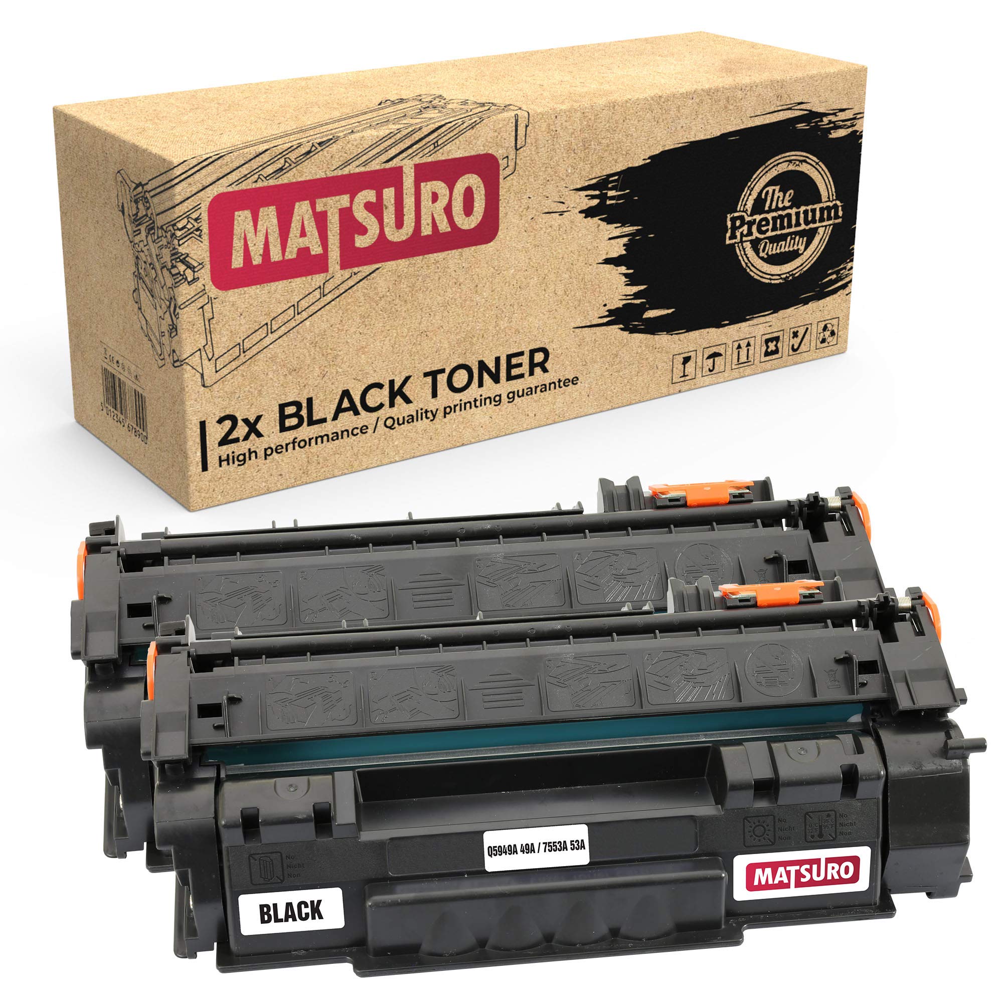 Matsuro Original | Compatible Toner Cartridge Replacement for HP Q5949A 49A 7553A 53A (2 BLACK)