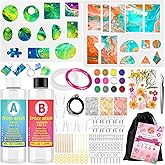 Resin Molds Kit for Beginners, Jewelry Making Starter Kit Includes Silicone Molds, Epoxy Resin, Pressed Flowers, Fine Glitter