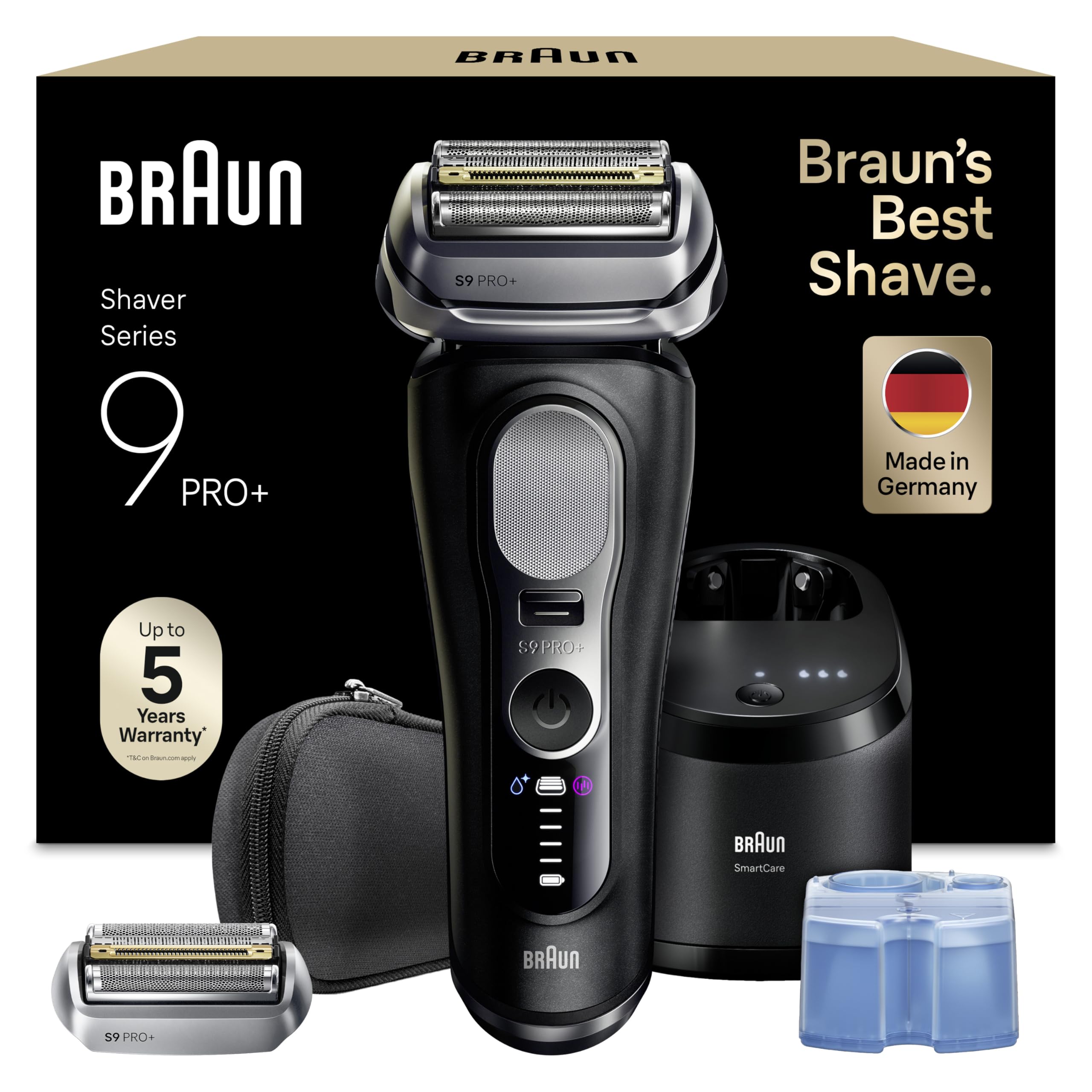 Braun Rasoir Electrique Homme Series 9+ PRO 9660CCPS Noir, Etanche, Lames De Précision Ultra-Fines Et Tondeuse Pro Trimmer Pour Bien Raser La Barbe, Coffret Rasage Avec Station De Nettoyage