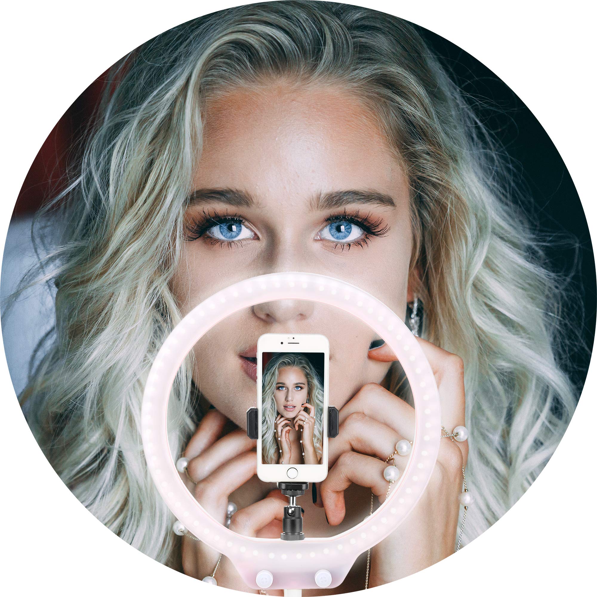 Zomei 10” Table Dimmable Selfie Ring Light with Ball Head, Cell Phone Holder for YouTube Video, Portrait Photography, and Makeup, LED Camera Light,Compatible with iPhone 8 7 6 Plus X Android(Pink)