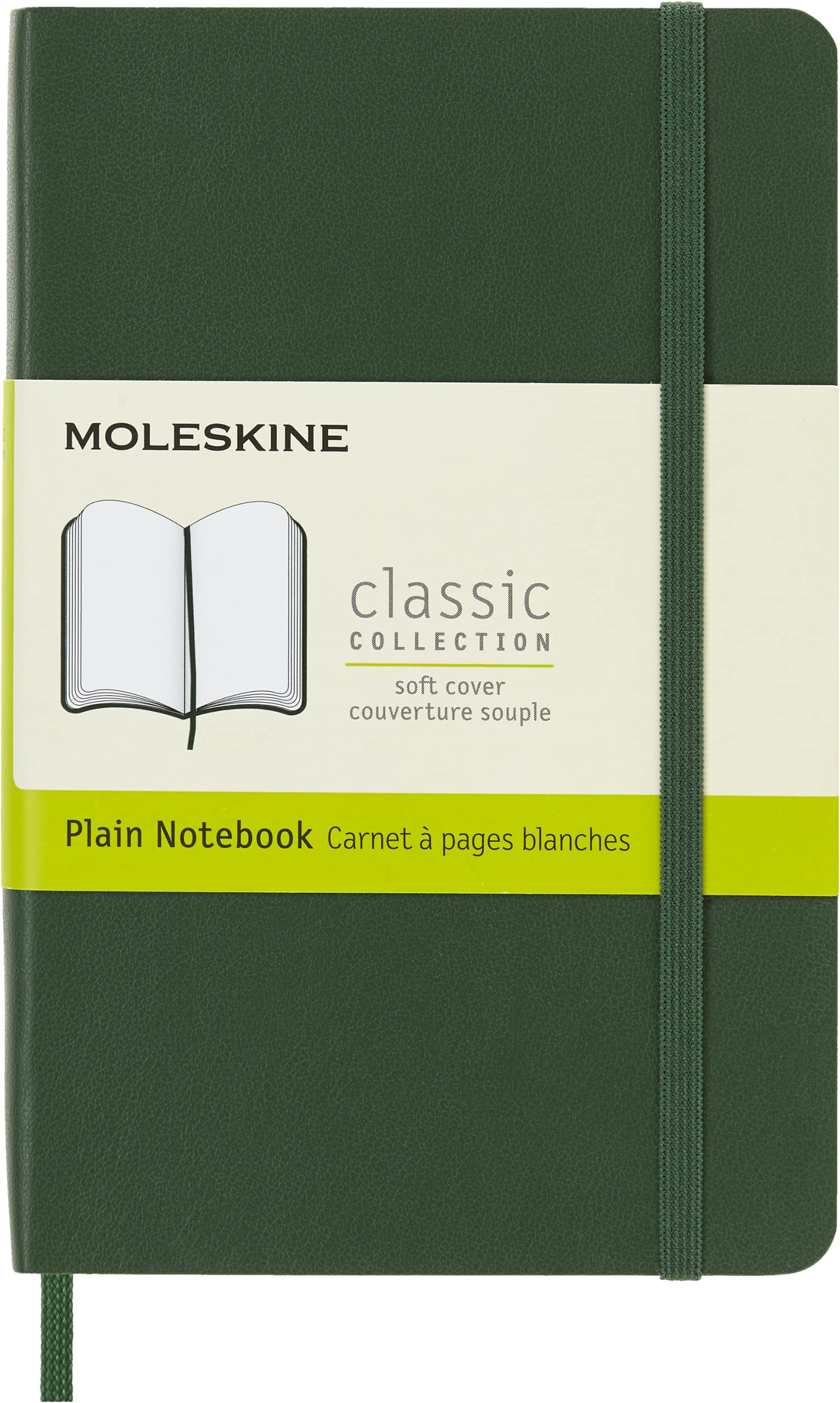 Moleskine Classic Notebook, Notebook With Plain Pages, Soft Cover and Elastic Closure, Myrtle Green, Pocket, 9 x 14 cm, 192 Pages