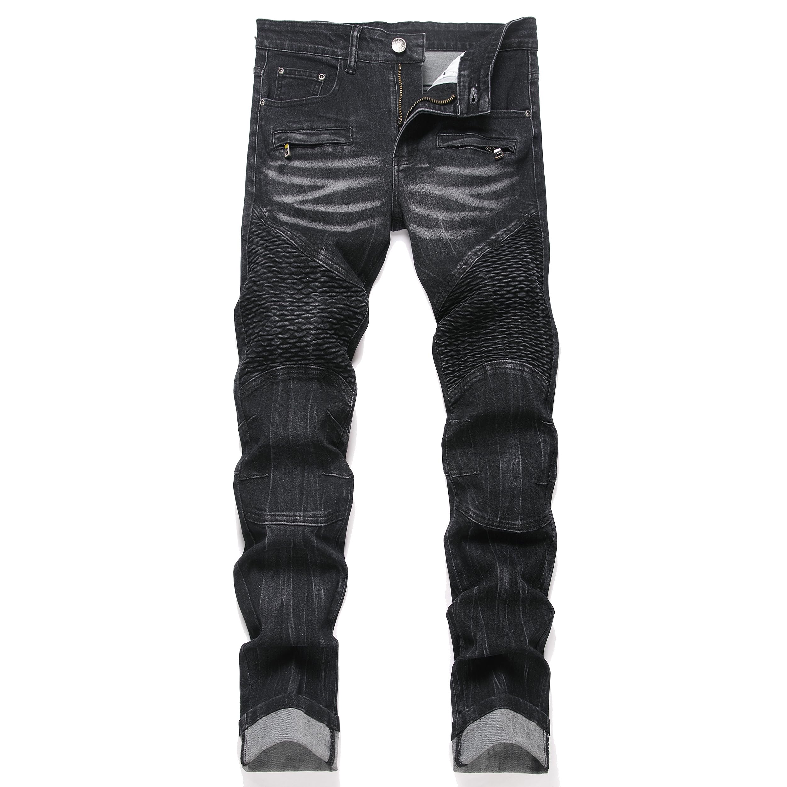 RXXKKK Men's Classic Zipper Biker Regular Fit Flex Jean (38, 1508 Black Wash) Image