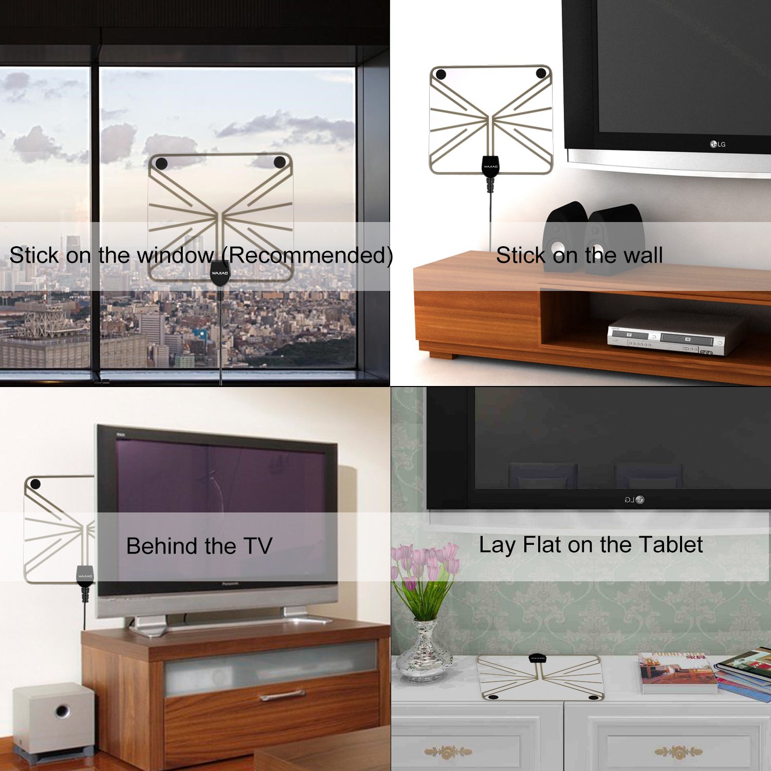 HDTV Antenna,WAAO TV Antenna 35 Mile Range with Detachable Amplifier Signal Booster Upgraded Version, USB Power Supply and 10ft Coax Cable Supports 1080p Full HD(Clear)