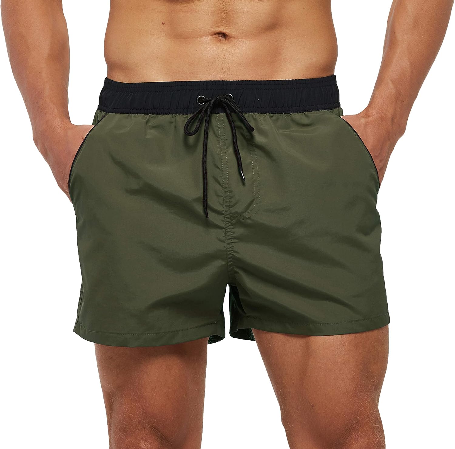 SILKWORLD Men's Quick Dry Swim Trunks Solid Swimsuit Sports Shorts with Back Zipper Pockets: Clothing