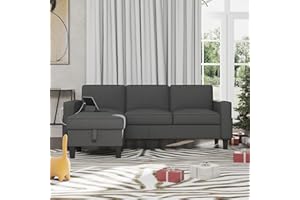 Lonkwa Convertible Sectional Sofa Couch, Dark Grey Couches for Living Room, USB+Type-C Quick Ports & Reversible Storage Ottoman, 3-Seat L-Shaped Couch for Living Room/Apartment/Office/Small Space