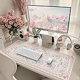 HAOCOO Pink Bow Desk Pad for Keyboard and Mouse, Non-Slip Large Mouse Pad, Cute Desk Matt for Desktop, Computer Mat with Edge Stitching for Office, Waterproof Desktop Protection