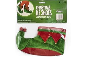 KINREX Christmas Elf Shoes Costume - Plush Elf Shoes for Kids and Adults - Green and Red - One Size Fits Most