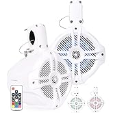 BELVA BWT6LED 500W Peak (250W RMS) 6.5" White Marine Tower Speakers with Multi-Color LED Lighting and Remote for Boats/ATV/UTV/Motorcycles/SxS/Golf Cart