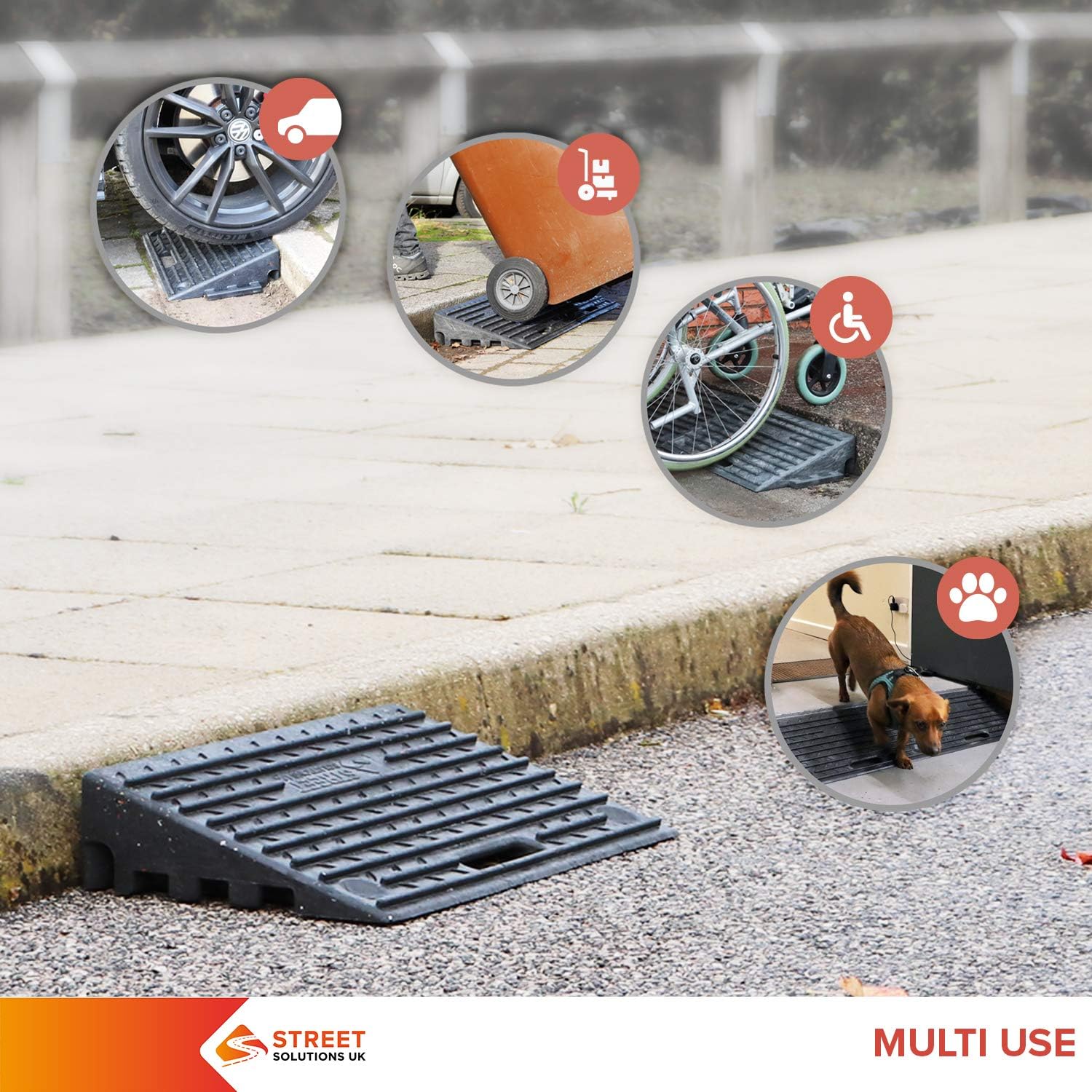 Street Solutions UK Rubber Kerb Ramps | Heavy Duty Threshold Ramps for Wheelchairs, Cars Vehicles, Caravan, Scooter Wheels, Skateboard, Motorcycle, Disabled Chair & Dog | Set of 2 - Image 4
