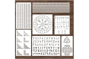YHSLMH Runes Stencils for Painting on Wood Stones Reusable Celtic Border Ancient Alphabet Viking Symbol Stencils for Crafts Canvas Furniture Wall Drawing Card Making Pattern Decorative (Runes)