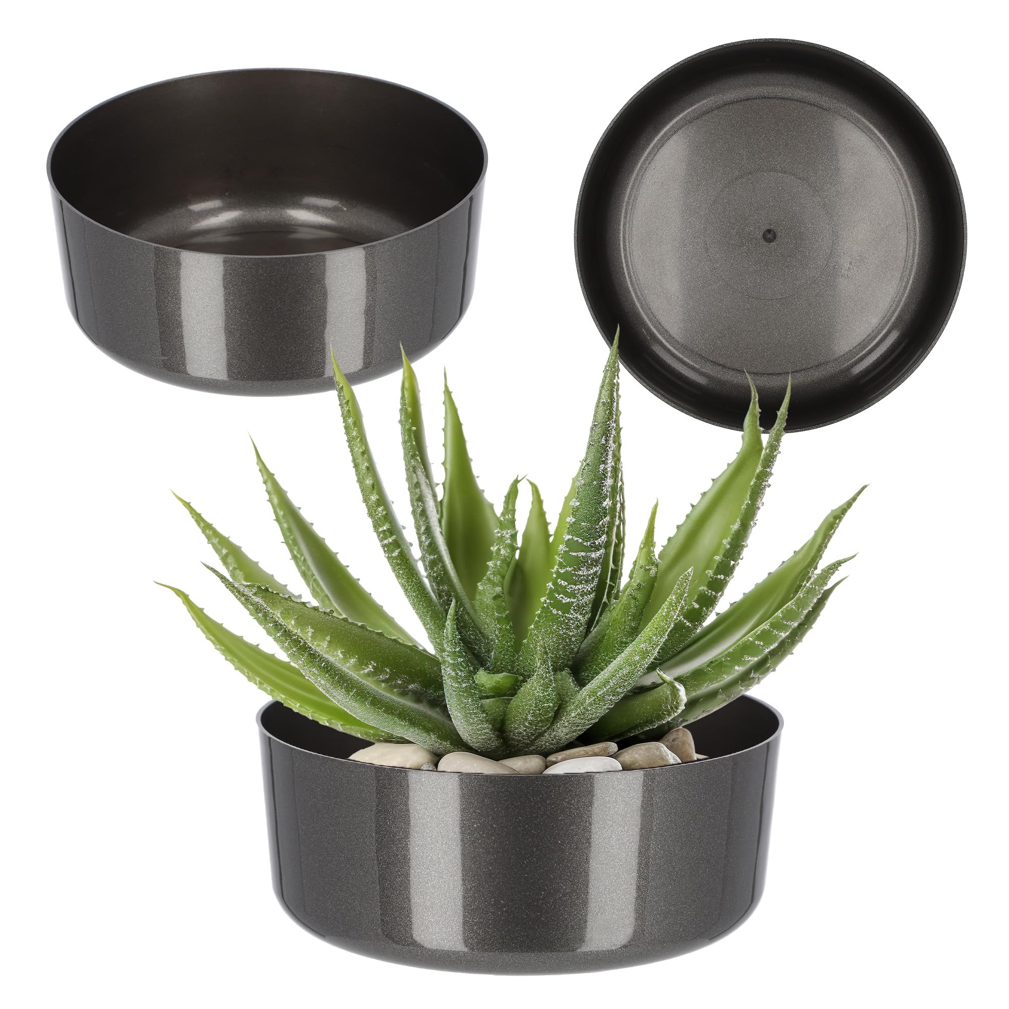 KADAX Flower Bowl, Plastic Plant Bowl in Several Colours, Wide Plant Pot with Glossy Surface, Round Pot for Office, Perfect for Flower Arrangements (⌀23cm, Graphite)