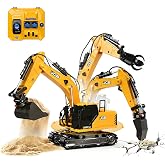 BRRRRT 3-in-1 Remote Control Excavator,14-Channel RC Excavator with Drill Bit, Grab Bucket &amp; Digging Hook, JCB Official Licensed 14-Inch Construction Vehicles with Lights &amp; Sounds for Kids Ages 3+
