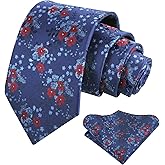 Alizeal Mens 3.15inches Delicate Floral Tie with Small Flower Printed Handkerchief Set