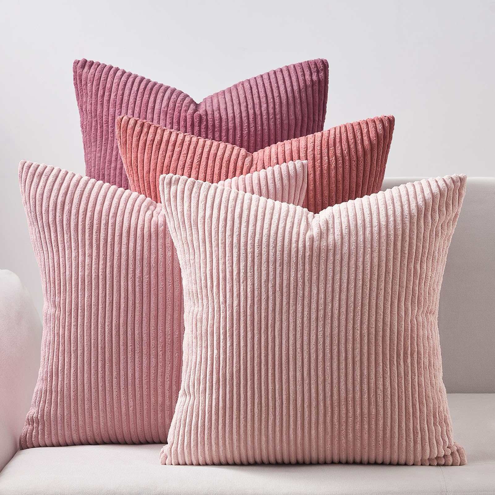 Photo 1 of Topfinel Pink Throw Pillows Covers 18x18 Inch Set of 4,Farmhouse Corduroy Decorative Cushion Case,Valentine's Day Pillow Case for Bedroom Couch Sofa Living Room,Spring Home Decor