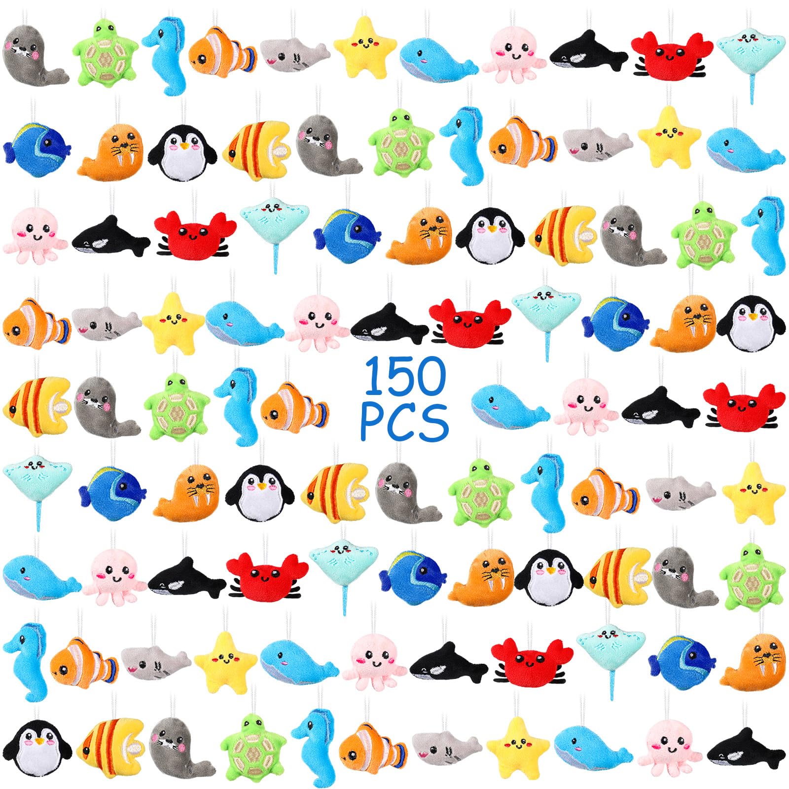 Photo 1 of Libima 150 Pcs Mini Stuffed Animals Sea Animal Fruit Plush Keychain Set for Carnival Birthday Classroom Prizes Decoration for Clothes (Sea Life)