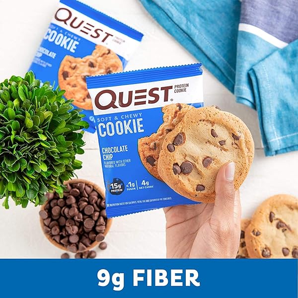 QUEST NUTRITION PROTEIN COOKIE, CHOCOLATE CHIP, 15G PROTEIN, 4G NET CARBS, 250 CALS, 2.08OZ COOKIE, SINGLE SAMPLE, HIGH PROTEIN, LOW CARB, GLUTEN FREE, SOY FREE