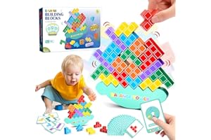 IPOURUP Kids Tetra Balance Tower Games Wooden Building Blocks Stacking Toy 3 4 5 6 7 8 Year Old Boys Girls Montessori Toy Birthday Gifts for Boy Girl Ages 3-12 Kid Board Stack Attack Game 1+ Player