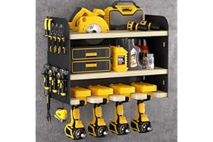 ALEXHOME Power Tool Organizer Wall Mount,Cordless Tool Organizer,Garage Organization Tool Storage Rack,3 Layers and 4 Drill Holder Power Tool Organizer,Fathers/Christmas Day Gifts for Men(Black,3L-4H)