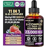 Venture Pal Vitamin B Complex Liquid Drops, B12 Methylcobalamin | B9 Folic | B1,B2,B3,B5,B6,B16 - Vitamin C, Choline, Inositol, Immune & Energy Metabolism, Brain & Heart Support