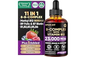 Venture Pal Vitamin B Complex Liquid Drops, B12 Methylcobalamin | B9 Folic | B1,B2,B3,B5,B6,B7 - Vitamin C, Choline, Inositol, Immune & Energy Metabolism, Brain & Heart Support