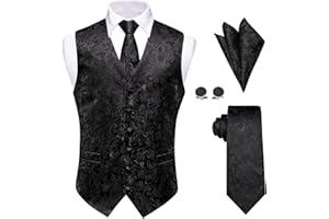 YourTies Mens Suit Vest 4PC Silk Paisley Vest with Necktie Pocket Square Cufflinks Formal Woven Waistcoat for Suit Tuxedo